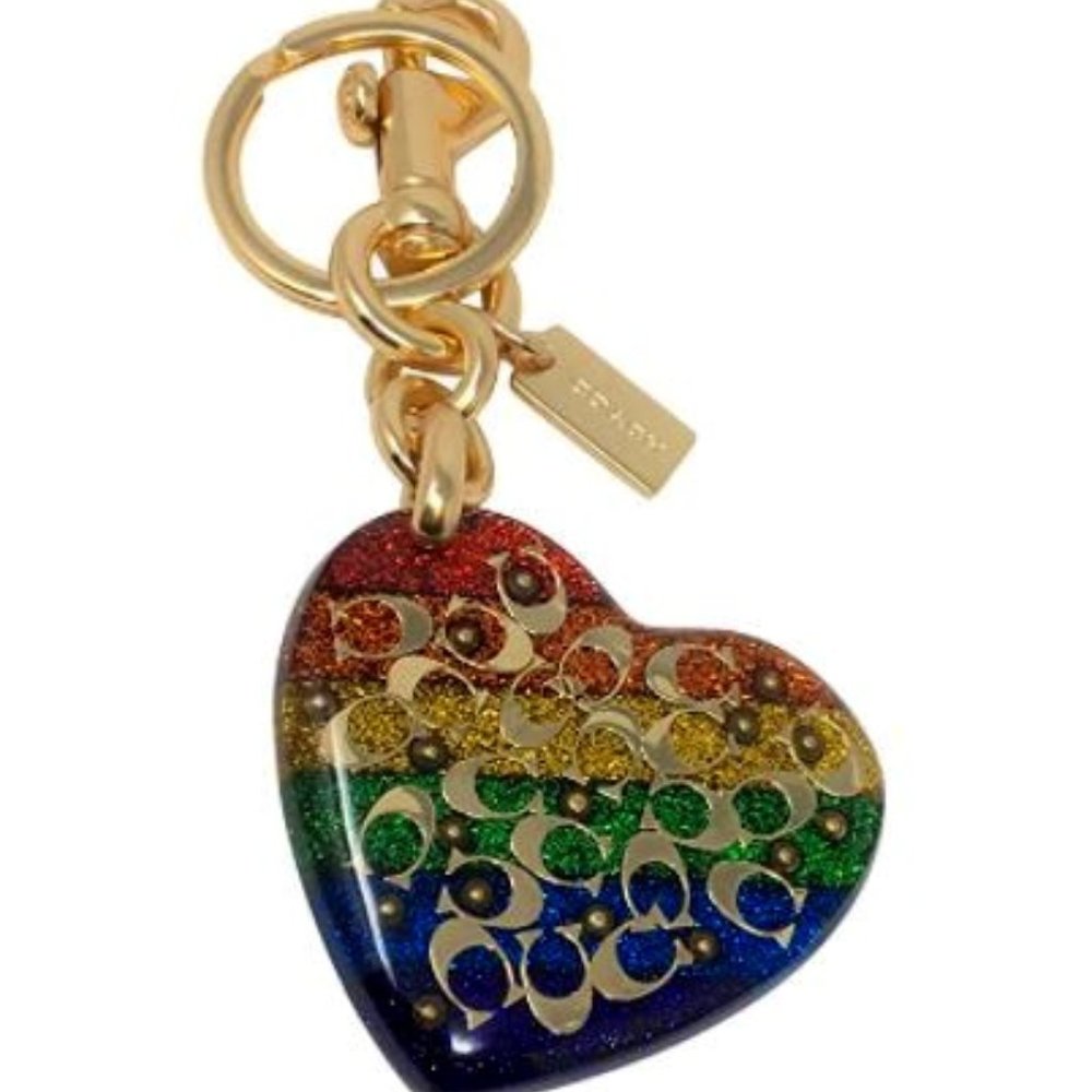 $98 Coach Gold Rainbow Heart Key Chain Bag Charm - Picture 3 of 6